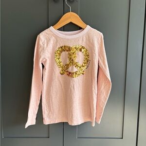 Crewcuts Pink Long Sleeve Shirt with Gold Sequin Pretzel